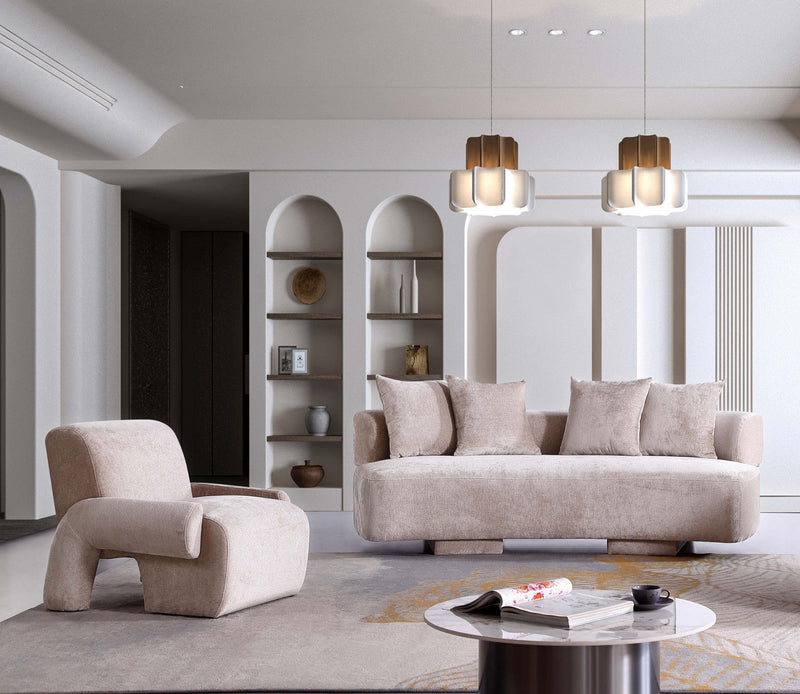 Verandah Mid-Century Modern 2-Piece Sofa Set in Beige 