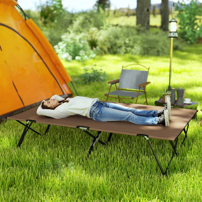Outsunny 76" Two Person Folding Camping Cot With Carrying Bag, Khaki