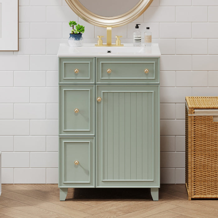 Jonas 24\" Solid Wood Bathroom Vanity Cabinet With Storage Drawers And Door - Green 