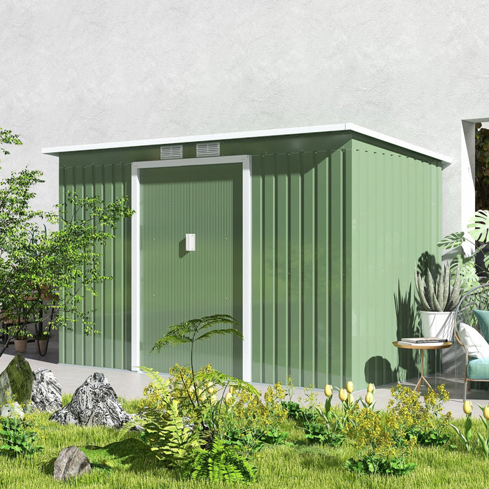 Outsunny 9' X 4' Metal Storage Shed, Garden Tool House With Floor Foundation, Double Sliding Doors, 