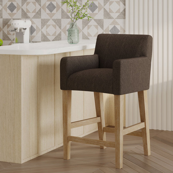 Gabrielle 26\" Seat Height Counter Stool With Upholstered Fabric And Solid Wood Legs - Brown 