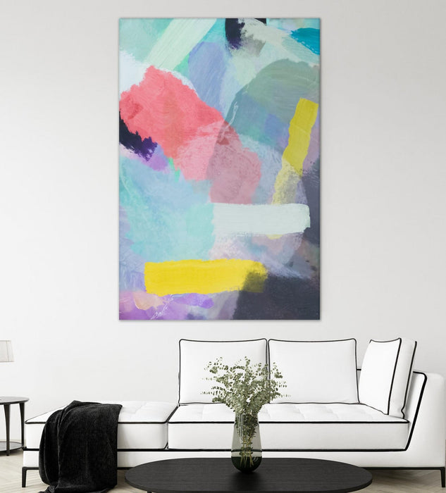 \"Brush Painting Texture Abstract In Blue Pink Yellow Green\" Giant Art 84x54 Wall Art