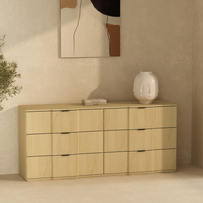 Clive Mid-Century Modern 72\" Dresser in Natural Oak (6-Drawer) 