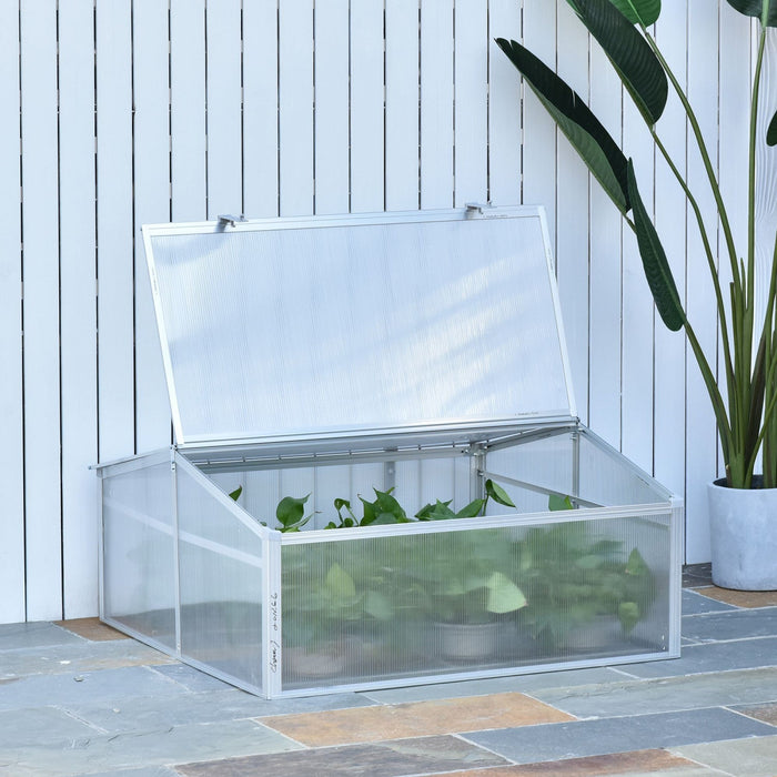 Outsunny Aluminium Cold Frame Greenhouse Garden Portable Raised Planter With Openable Top For Indoor