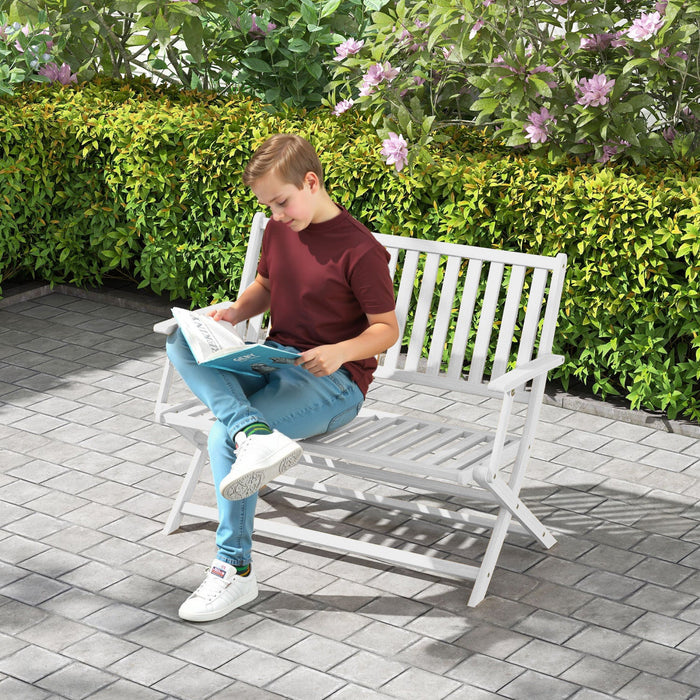 Outsunny Outdoor Bench, 46.5" Foldable Acacia Wood Loveseat, White