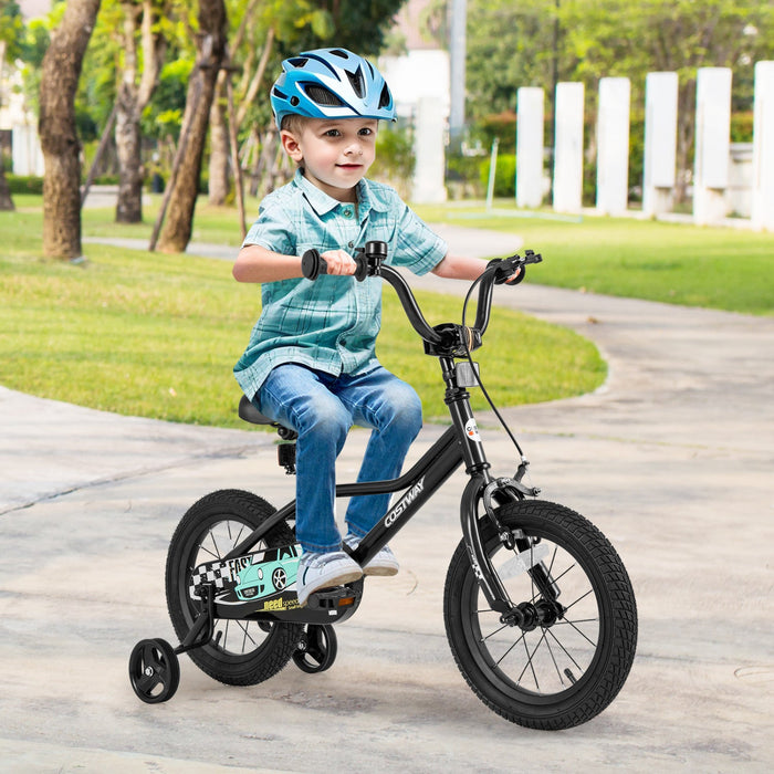 Costway 14" Kids Training Bike With Removable Training Wheels Pneumatic Tires Black