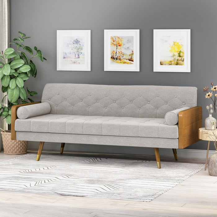 Aidan 3-seater Tufted Fabric Sofa With Rolled Pillows - Beige 