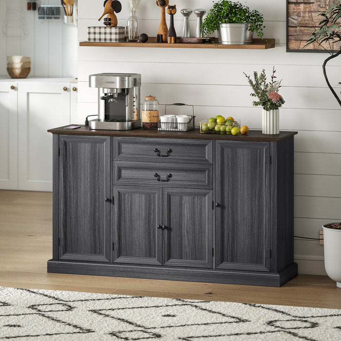 HOMCOM 58" Farmhouse Sideboard Buffet Cabinet with Charging Station Black