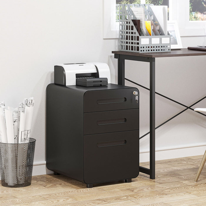 Vinsetto 3 Drawers File Cabinet On Wheels Lockable For Home Office