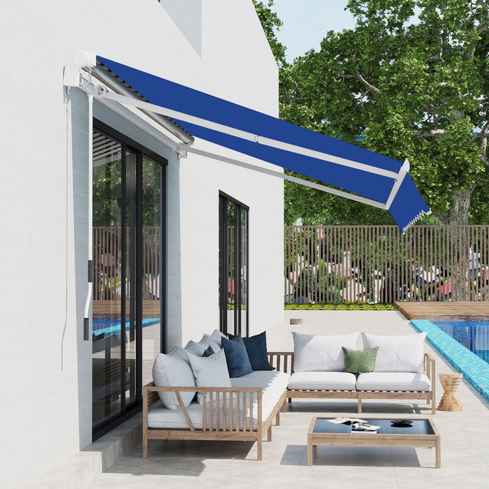 8'x7' Manual Retractable Sun Shade Patio Awning Canopy Shelter, Blue