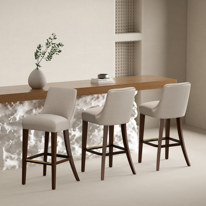 Beever Modern Chenille Wood Upholstered Barstool in Taupe - Set of 3 Bar Stool 