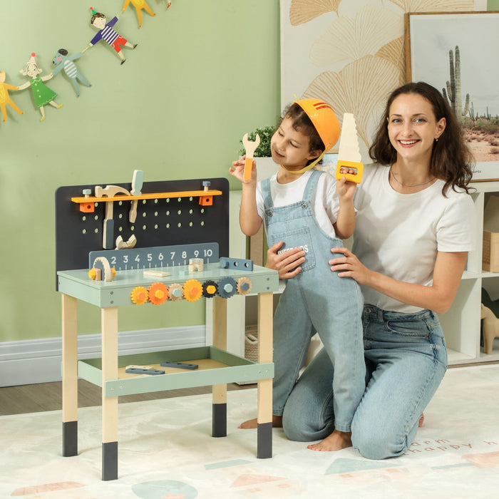 Qaba Kids Workbench, Kids Tool Set, 49 Piece Kids Tool Bench, Pretend Play Construction Workshop Toy