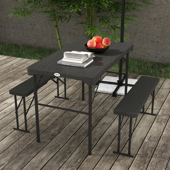 Outsunny Hdpe Picnic Table Set W/ Beer Table & 2 Benches For 4, Dark Grey