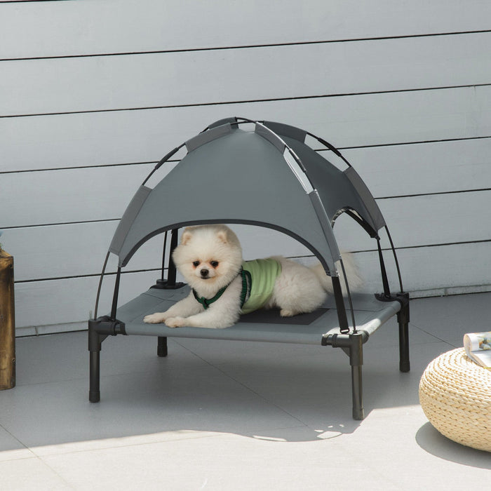 Pawhut Elevated Dog Bed With Canopy, Portable Raised Dog Cot For S Sized Dogs, Indoor & Outdoor, 25\"