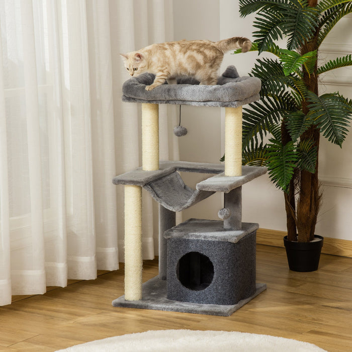 Pawhut Cat Tree Tower Multi-level Kitten House With Scratching Post Condo Hammock Bed Ball Toy - 19 