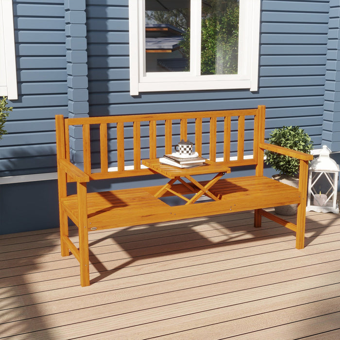 Outsunny Outdoor Bench With Liftable Middle Table, 60" Wood Garden Bench