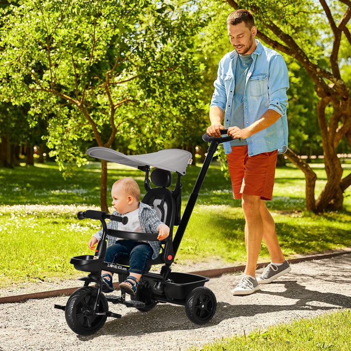 Qaba Kids Tricycle 4 In 1 Trike With Reversible Angle Adjustable Seat Removable Handle Canopy Handra