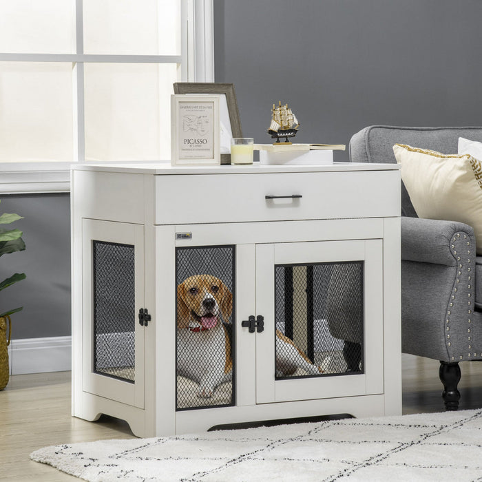 Pawhut 32in Dog Crate Furniture With Cushion, 2 Doors, Dog Kennel End Table With Storage, Indoor Dog