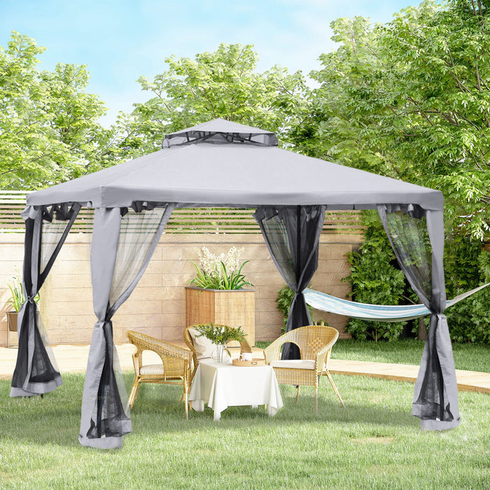 Outsunny 9.6' X 9.6' Patio Gazebo Outdoor Pavilion 2 Tire Roof Canopy Shelter Garden Event Party Ten