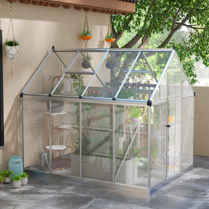 Outsunny 6' X 8' Polycarbonate Greenhouse Walk-in Green House, Silver