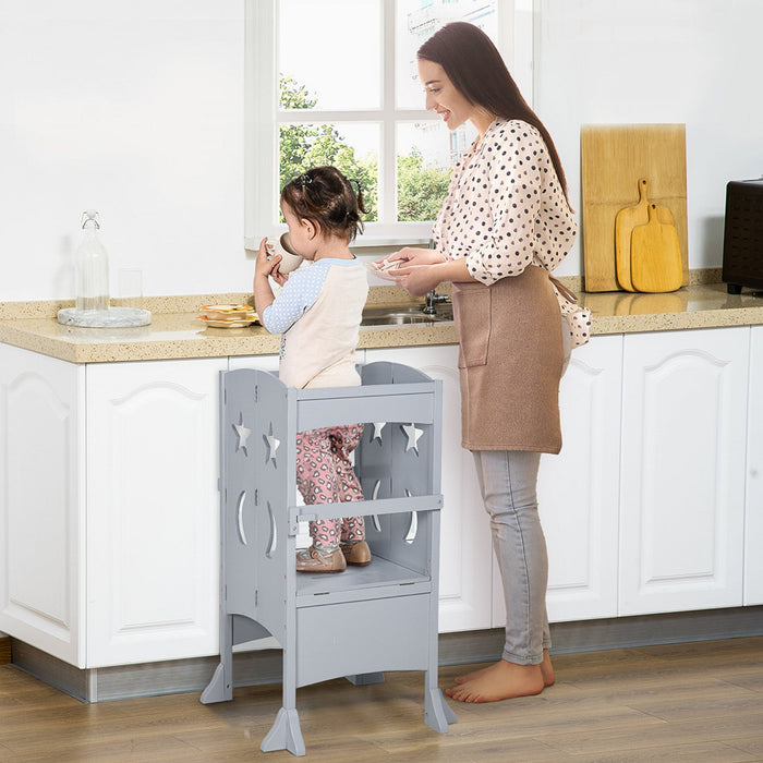 Qaba Step Stool With Support Handles, Safety Rail And Non-slip, Hardwood Stepping Stool For Kids And