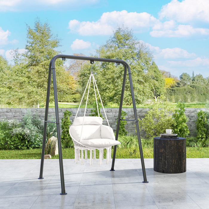 Outsunny Hanging Hammock Chair, Boho Outdoor Swing Chair W/ Cushion, Cream