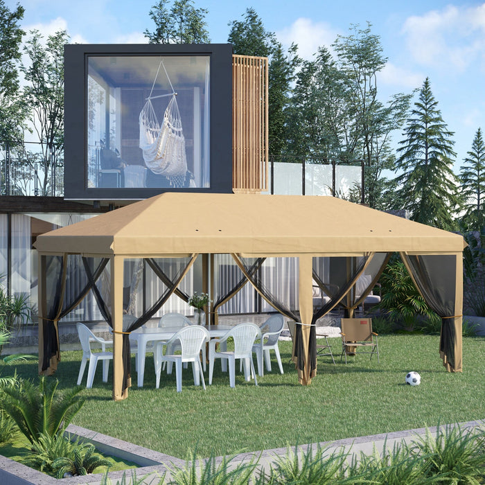 Outsunny 10'x20' Pop Up Canopy Tent With 6 Removable Mesh Sidewalls Beige