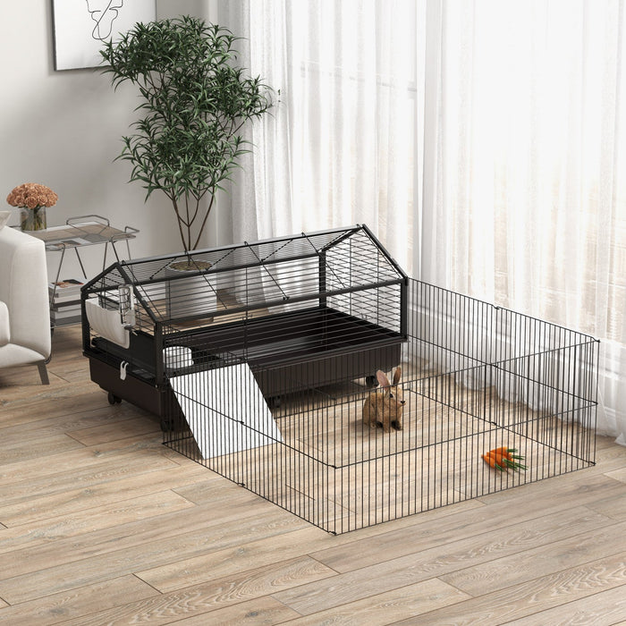 Pawhut Metal Small Animal Cage, Rabbit Cage For Guinea Pig, Chinchilla, Hedgehog, Bunny With Removab