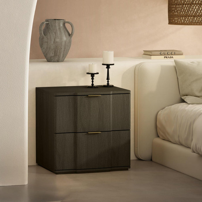 Clive Mid-Century Modern 22\" Nightstand in Walnut and Gold (2-Drawer) 