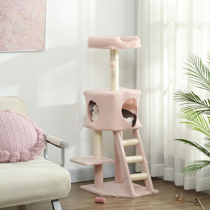 Pawhut 47 Inches Cat Tree, Multi-level Cat Tower With Condo, Kitten Climbing Activity Center With Sisal Scratching Posts, Ladder, Plush Perch And Hanging Ball, Pink