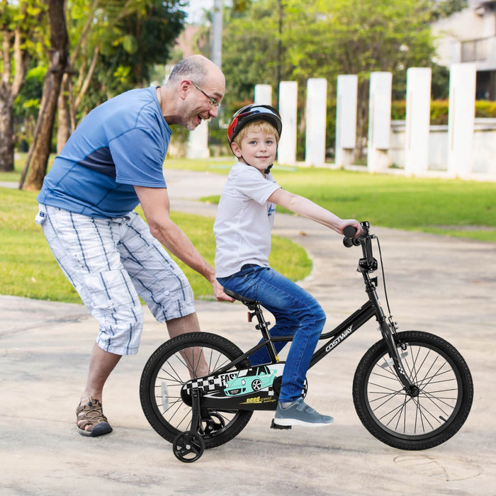Costway 18" Kids Training Bike With Removable Training Wheels Pneumatic Tires Black