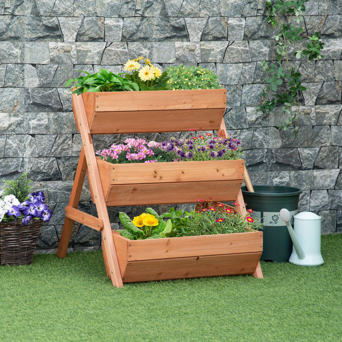 Outsunny 3 Tier Raised Garden Bed Vertical Wooden Elevated Planter Box Kit For Flowers, Vegetables, 
