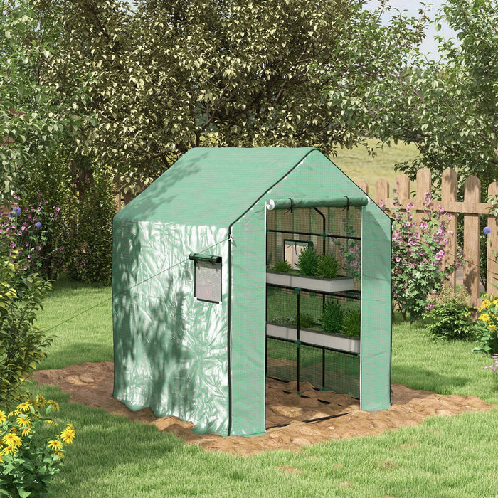 Outsunny 4.6' X 4.7' X 6.2' Walk-in Greenhouse With 3 Tier 8 Shelves, Outdoor Green House With Reinf