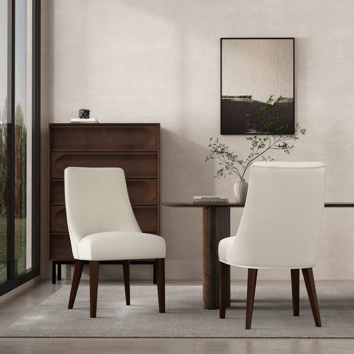 Beever Modern Wood Chenille Dining Chair in Cream - Set of 2 