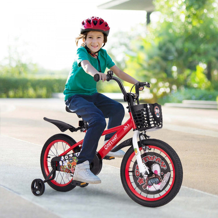 Costway 16" Kid's Bike For 4-7 With Height-adjustable Handlebar & Saddle Handbrake Red