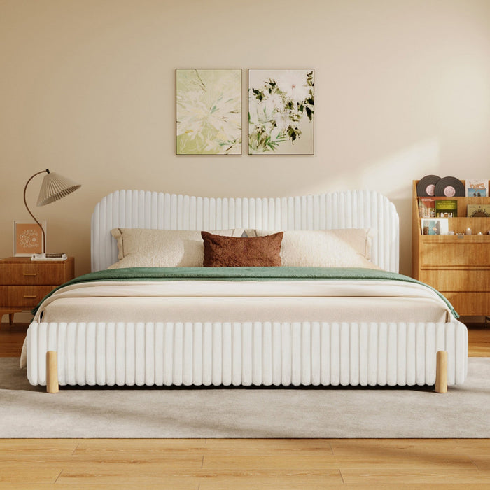 Luna Upholstered Bed with Plush Headboard,King Size - White 