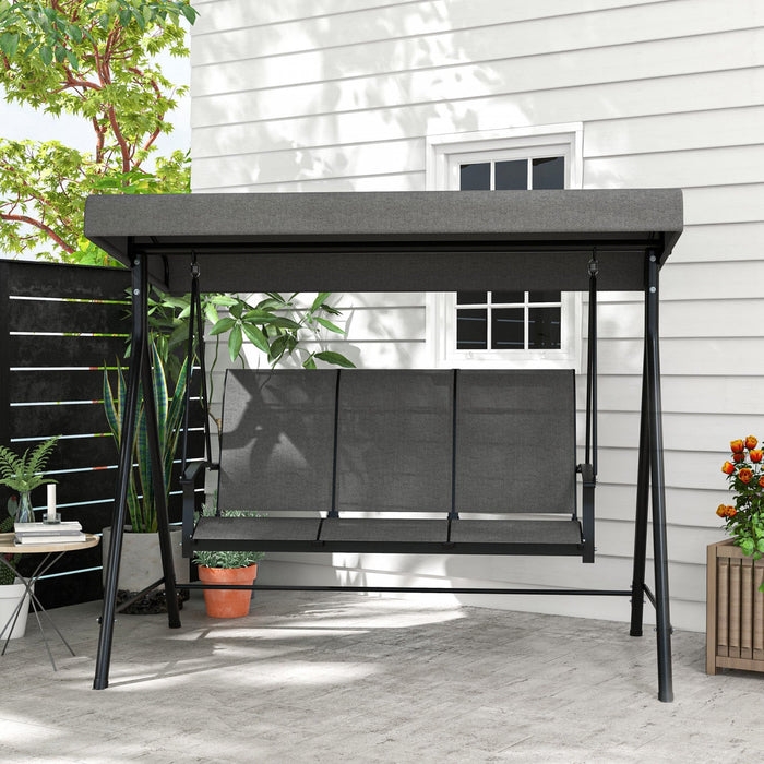 Outsunny 3 Seater Outdoor Swing Chair With Canopy For Patio, Dark Grey