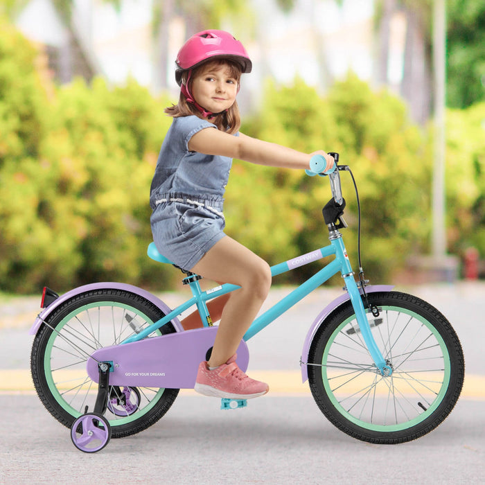 Costway 18" Kids Bike With Adjustable Saddle Handlebar Removable Training Wheels Handbrake Blue
