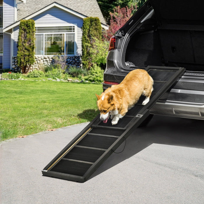 Pawhut Folding Dog Ramp, 65 Inches Portable Pet Ramp With Carry Handle, Non-slip Rubber Ramp For Car