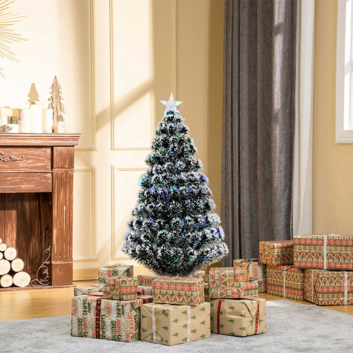 Homcom 4ft Pre-lit Optical Fiber Artificial Christmas Tree With 16 Led Lights And 130 Branches