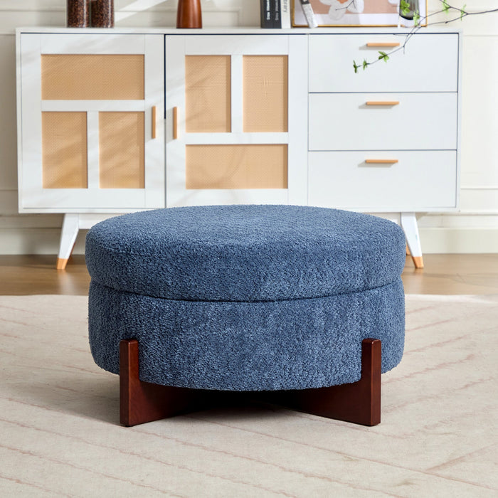 Sophia Round Storage Ottoman Coffee Table with Tufted Upholstery - Blue 