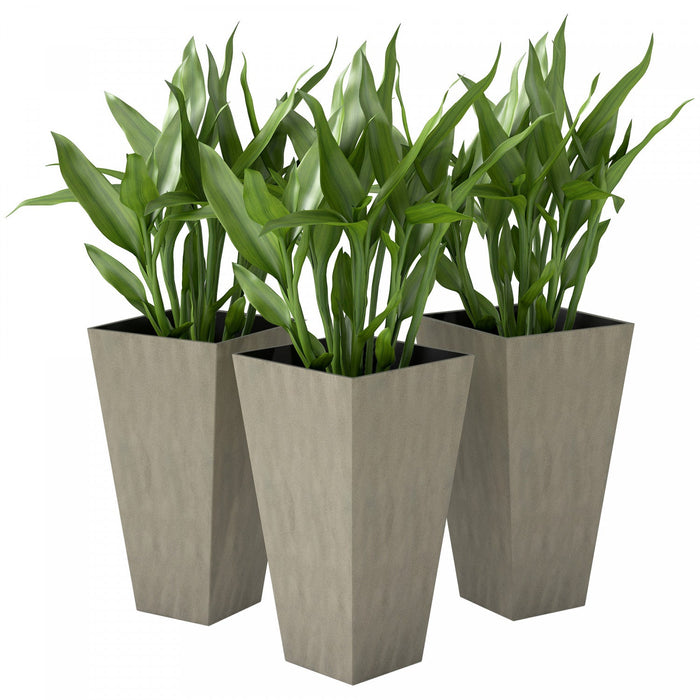 Outsunny 28" Tall Plastic Planters, Set of 3 Garden Flower Pots, Mixed Grey