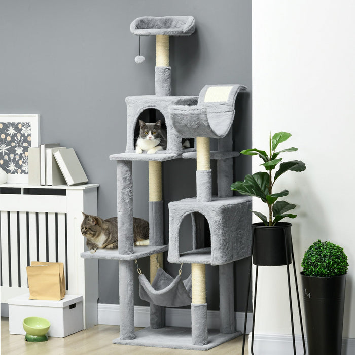 Pawhut Tall Cat Tree For Indoor Cats, 70\" Multi-level Cat Tower With Hammock, Cat Bed, Cat Condo Wit