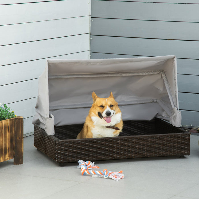 Pawhut Wicker Dog House, Elevated Pet Sofa, Rattan Cat Bed, Indoor Outdoor Use, For Garden Patio Wit