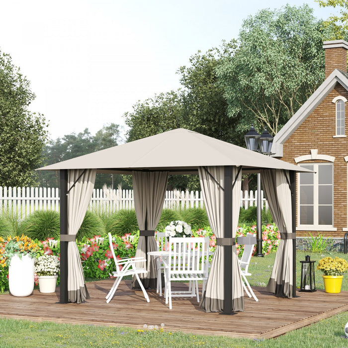 Outsunny 10' X 10' Patio Gazebo Outdoor Aluminum Frame Canopy Shelter With Curtains, Vented Roof For