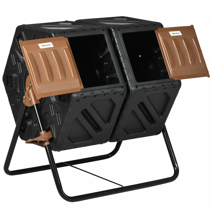 Outsunny 34.5 Gallon Composter, Dual Chamber Compost Bin, Brown