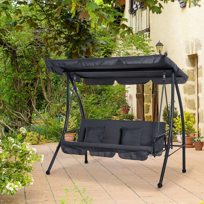 Outsunny Patio Swing Chair, 3 Person Convertible Hammock, Outdoor Lounge Bed, Cushioned With Tilt Ca
