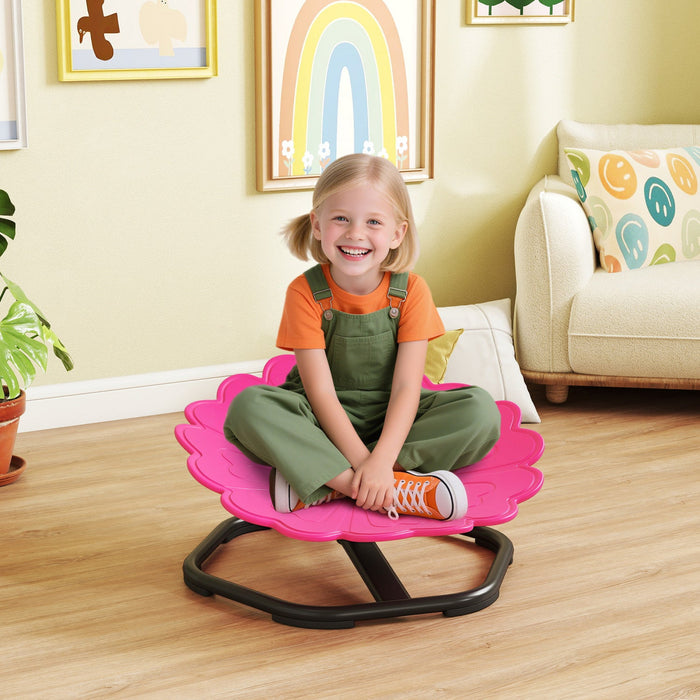 Qaba Kids Swivel Chair, Flower-Shaped Sensory Spinning Chair for Training Body Coordination, Non-Slip Sit and Spin Wobble Stool for Kids Aged 3-6, Pink