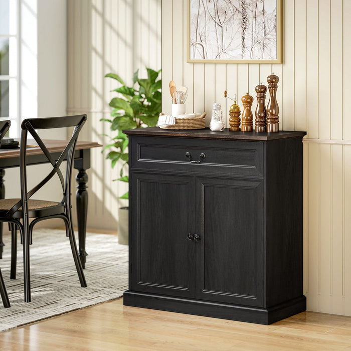 HOMCOM Buffet Cabinet 32" Farmhouse Sideboard with Thick Top Drawer Black