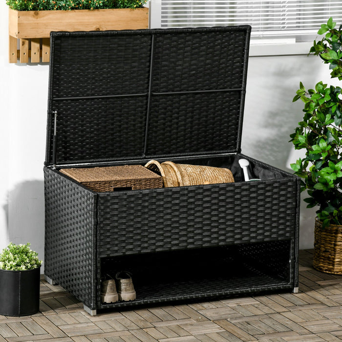 Outsunny Outdoor Deck Box For Pool, W/ Shoe Layer & Inner Liner, Black